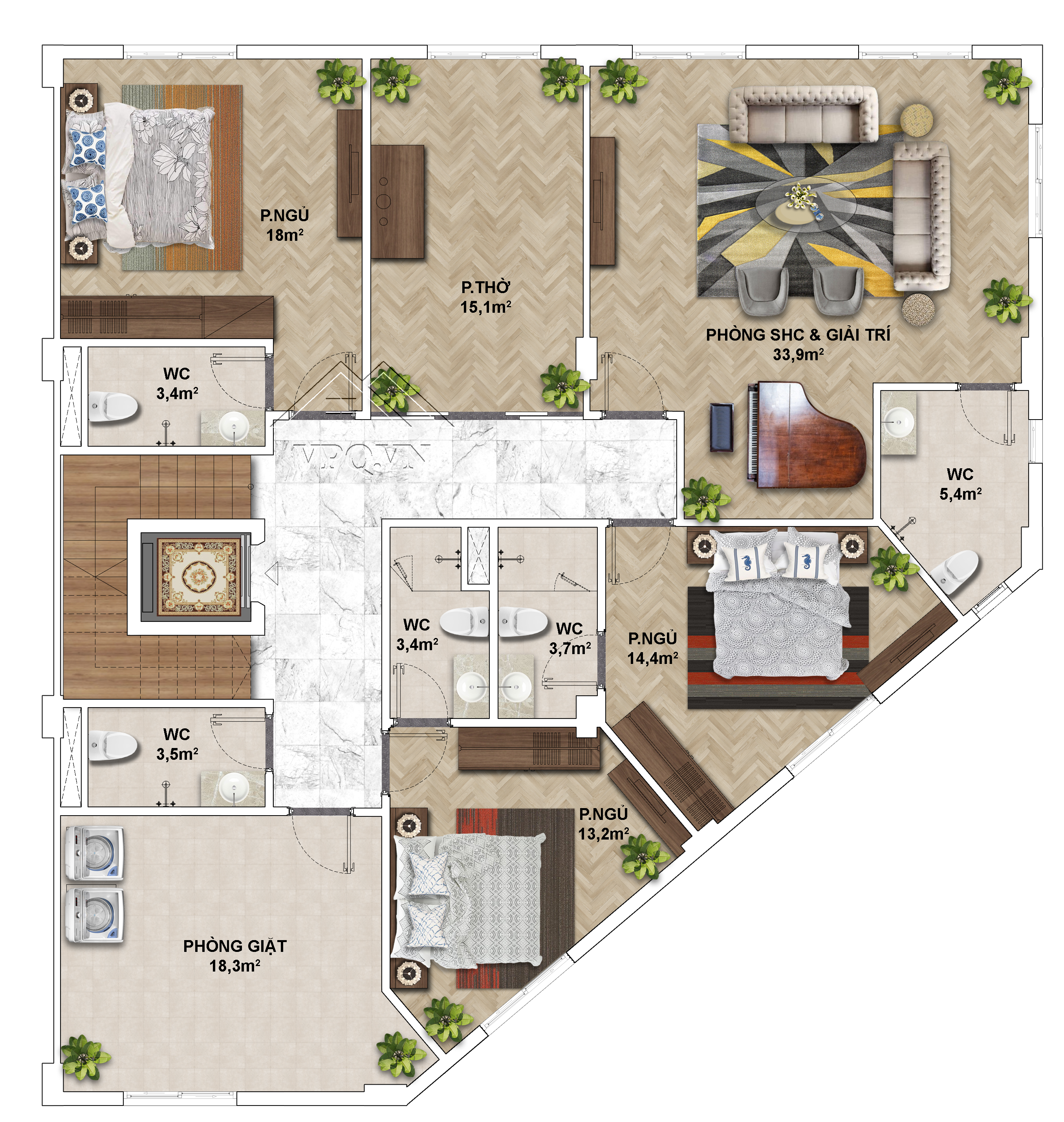 Thiết kế Shophouse The Center Phú Quốc mặt tiền 14m - Tầng 5